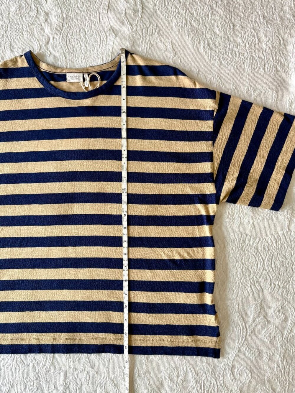 Toast Bold Stripe Cotton Boxy Tee in Blue/Sand - Sz. Small - Brand New with Tags - Picture 12 of 13